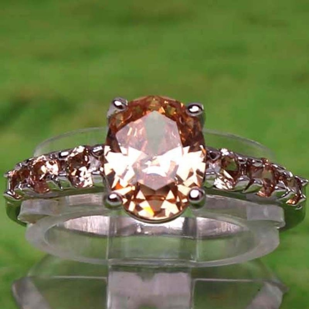 Morganite Oval Gemstone Solitaire Ring Silver Tone size 7 - Picture 6 of 7